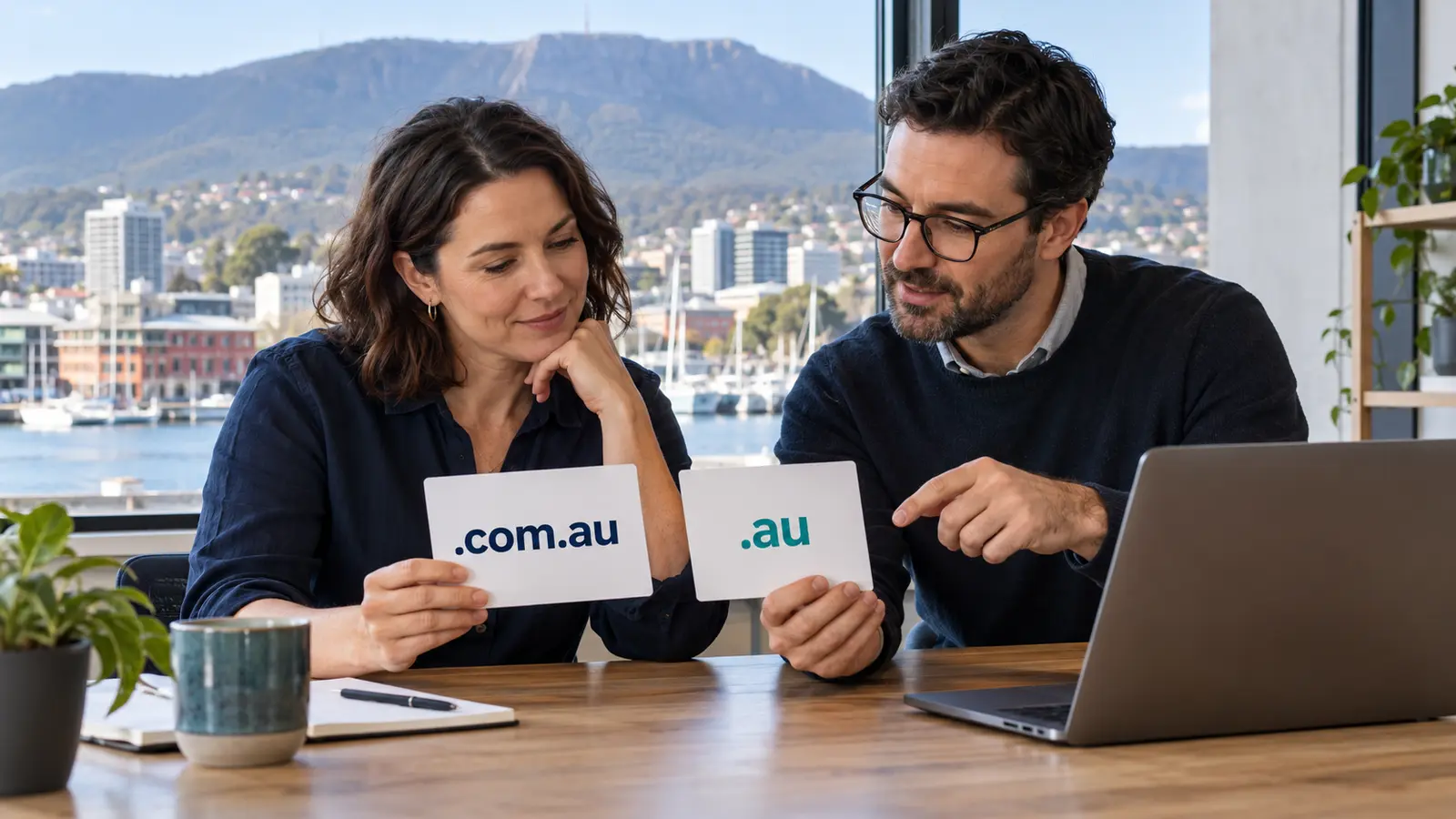 Hobart business owner and web consultant comparing .com.au and .au domain options