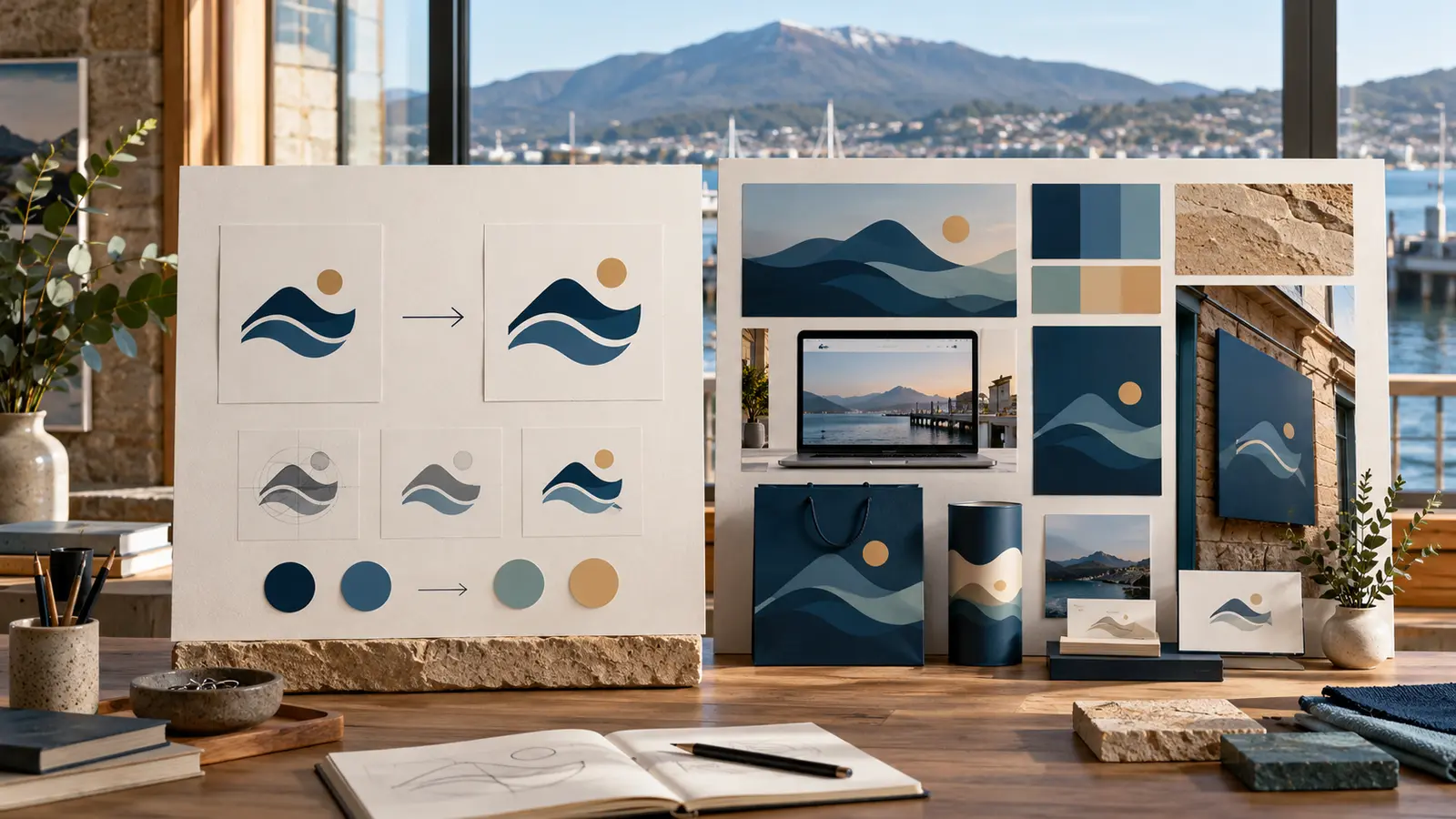 Side-by-side logo refresh and full brand identity rollout in a Hobart design studio