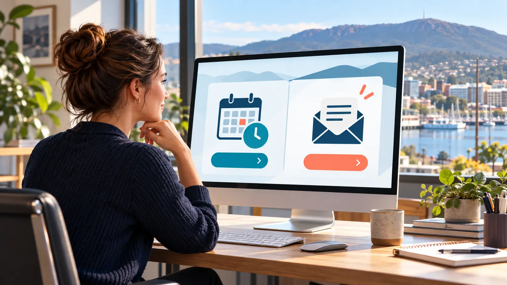 Hobart business owner comparing an online booking calendar with a website contact form