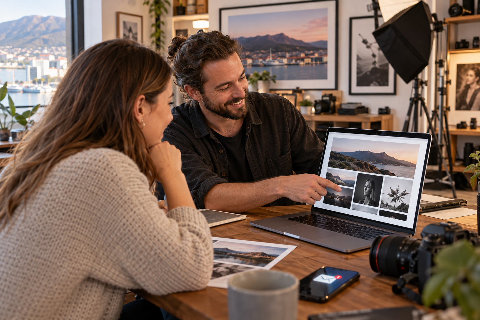 Hobart photographer showing a portfolio website to a prospective client