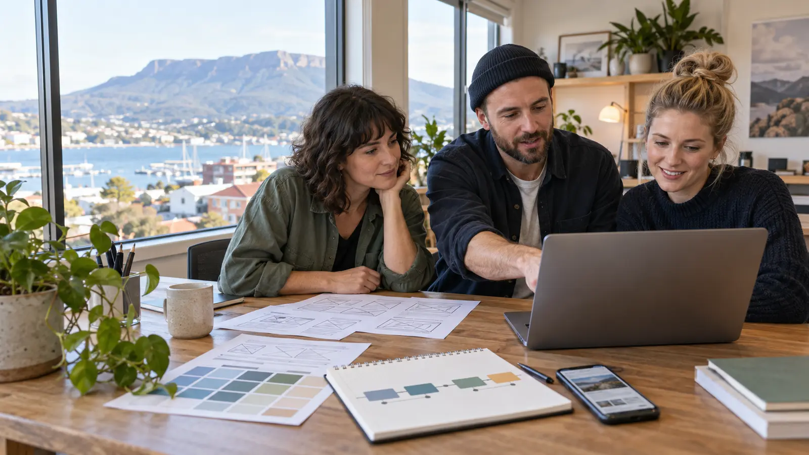 Hobart business owners planning a website design timeline with a web designer